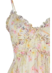  Collection فستان طويل منسوج من الشيفون مزين بنقشة زهور بيضاء على شكل حرف A TWOSS23EL02013