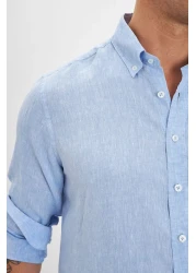 Paşahan Lapel Button Comfort Fit 100% Linen Men's Shirt