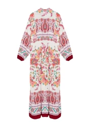  Modest فستان منسوج من الفيسكوز باللون العنابي مزين بالزهور - TCTSS24EB00221