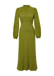  Modest Khaki Jacquard Floral Woven Dress TCTSS24EB00064