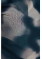  Collection Petrol Abstract Pattern Tulle Lined Asymmetric Collar Knitted Blouse Twoaw24Bz00051