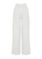  Collection بنطال عالي الخصر واسع الساق من قماش إكرو - TWOAW22PL0066