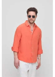 GEİO قميص كتان بقصة كبيرة الحجم للرجال