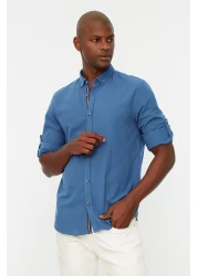  Collection Indigo Slim Fit Epaulettes Shirt - Long Sleeve, 100% Cotton, Tmnss20Go0189