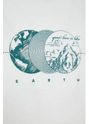  Collection Ecru Oversize/Wide Cut Short Sleeve Printed 100% Cotton T-Shirt Tmnss23Ts00261