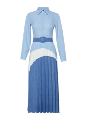 Modest Blue Color Blocked Woven Shirt Dress TCTSS24EB00119