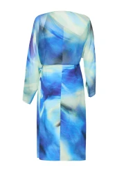  Collection Blue Chiffon Maxi Dress - Abstract Pattern, Cape Detail, Lined - Twoss25El00014