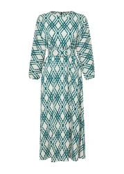  Modest فستان منسوج بحزام أخضر منقوش ومفصل TCTSS24EB00233