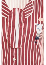  Collection Animal Print Pink Striped Knitted Pajamas Set - Shirt and Pants THMSS21PT0878