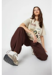  Collection تي شيرت محبوك من Premium Stone 100% قطن مطبوع كبير الحجم/قصة واسعة ورقبة دائرية TWOSS23TS00282