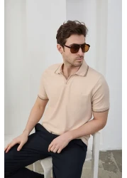 RAVANELLI Men's Non-Shrink Cotton Fabric Slim Fit Slim Fit Polo Neck T-Shirt