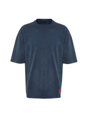  Collection تي شيرت إنديجو كبير الحجم 100% قطن بتأثير باهت PremiumTMNSS23TS00153