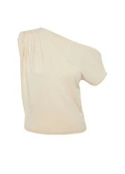  Collection Asymmetrical Neckline and Zero Sleeve Stretchy Knitted Blouse - Stone Regular Fit Twoss24Bz00396