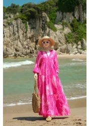 LOCCO Women's Figure Patterned Dress Fuchsia