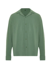  Collection Apaş Collar Khaki Oversize Summer Linen Shirt - TMNSS23GO00053