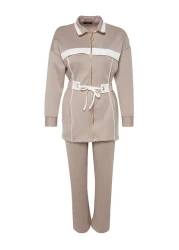  Modest طقم سفلي علوي من قماش المنك المضلع - TCTAW24US00071