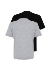  Collection Black-Grey Melange 2-Pack Basic Stand-Up Collar Knitted T-Shirt TWOSS20TS1500