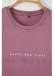  Collection Purple Oversize/Wide Cut Faded Effect Text Printed 100% Cotton Tuck Fabric T-Shirt Tmnss23Ts00174