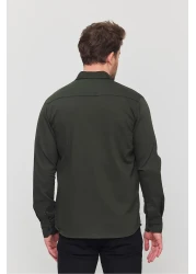 YXC Trend Maker قميص رجالي من قماش الدنيم ذو قصة ضيقة باللون الكاكي الداكن