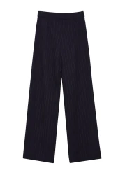  Collection Navy Blue High Waist Wide Leg / Wide Leg Striped Woven Trousers TWOSS22PL0100
