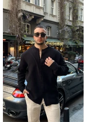 Livio Ferri Tokma Men's Summer Cotton Shirt with Stand Collar and Buttoned Comfortable Fit