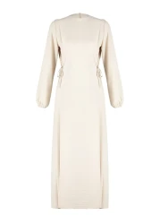  Modest String Tie Elastic Sleeve Aerobin Dress - Stone Waist Tctss22Eb00104