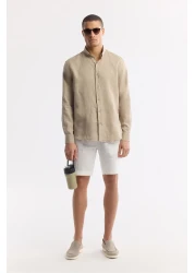 Avva Men's Mink 100% Linen Buttoned Collar Shirt B 002191