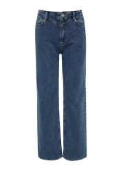  Collection Dark Blue Waist Detailed High Waist Wide Leg Jeans TWOSS21JE0385