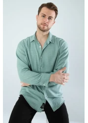 YXC Oversize Long Sleeve Easy-Ironing Sweat-Absorbing Breathable 4 Season Relaxed Fit Men's Linen Shirt