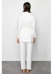  Modest Ecru Gold Scuba Button Detailed Top and Bottom Set - TCTSS24US00017