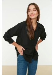  Collection Black Single Pocket Boyfriend/Wide Fit Cotton Woven Shirt TWOAW20GO0115