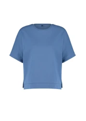  Collection تي شيرت محبوك من القطن 100% باللون النيلي مقاس كبير/مريح مع تفاصيل القطع والشق TWOSS24TS00027