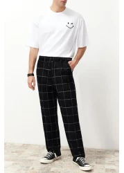 Edit by  Black Slim Fit Plaid Woven Men's Fabric Trousers Tedaw25Pl00006