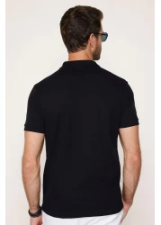 Tudors Men's Slim Fit Slim Fit Cotton Soft Texture Breathable Fabric Non-Curling Collar Black Polo Collar T-Shirt