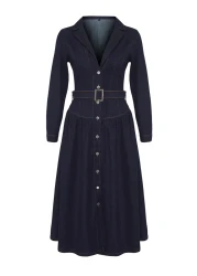  Collection فستان طويل من قماش الدنيم مع حزام - TWOSS24EL00776