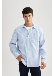 Defacto Relax Fit Polo Collar Striped Poplin Long Sleeve Shirt A9440Ax23Au