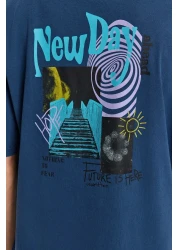  Collection تي شيرت قطني كبير الحجم مطبوع باللون النيلي الغامض - TMNSS22TS0838