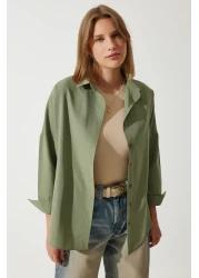 Happiness İstanbul Women's Khaki Oversize Long Basic Shirt DD00842