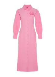  Modest Pink Flower Detailed Buttoned Woven Mother Daughter Shirt Dress Tctss24Eb00029