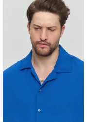 Gray Clothing Men's Indigo Linen Ayrobin Loose Fit Textured Oversize Summer Casual Shirt