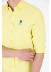 U.S. Polo Assn. قميص أساسي بأكمام طويلة أصفر نيون للرجال 50262980 -VR168