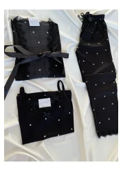 Pijamacs Black Heart Patterned Pegasus Pajama Set with Apron