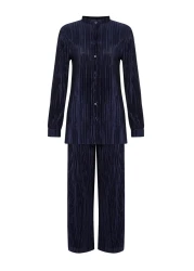  Modest Navy Blue Pleated Knitted Top and Bottom Set TCTSS24US00040