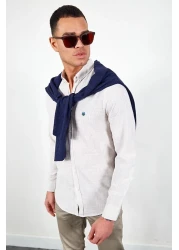 Manche قميص كتان رجالي مطرز بالأحجار - Mes116488-01