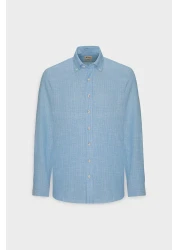 AC&Co / Altınyıldız Classics Men's Green 100% Cotton Slim Fit Slim Fit Hidden Button Collar Linen Look Flame Shirt