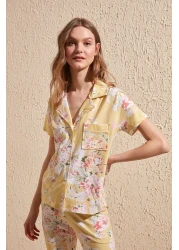  Collection Floral Patterned Yellow Cotton Sleepwear Set - Shirt and Pants THMSS20PT0063