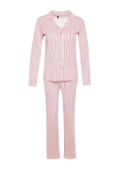  Collection 100% Cotton Pink Striped Shirt and Pants Sleepwear Set - THMAW24PT00144