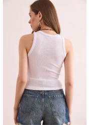 Olalook Women's White Embroidery Detailed Lycra Camisole Blouse Blz- 19002923