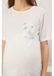  Collection White-Blue Floral Single Jersey Knitted Pajamas Set Thmss25Pt00212