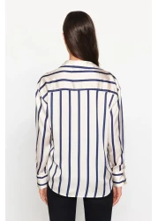  Collection Ecru Satin Oversize Shirt - Wide Fit, Striped TWOAW24GO00016